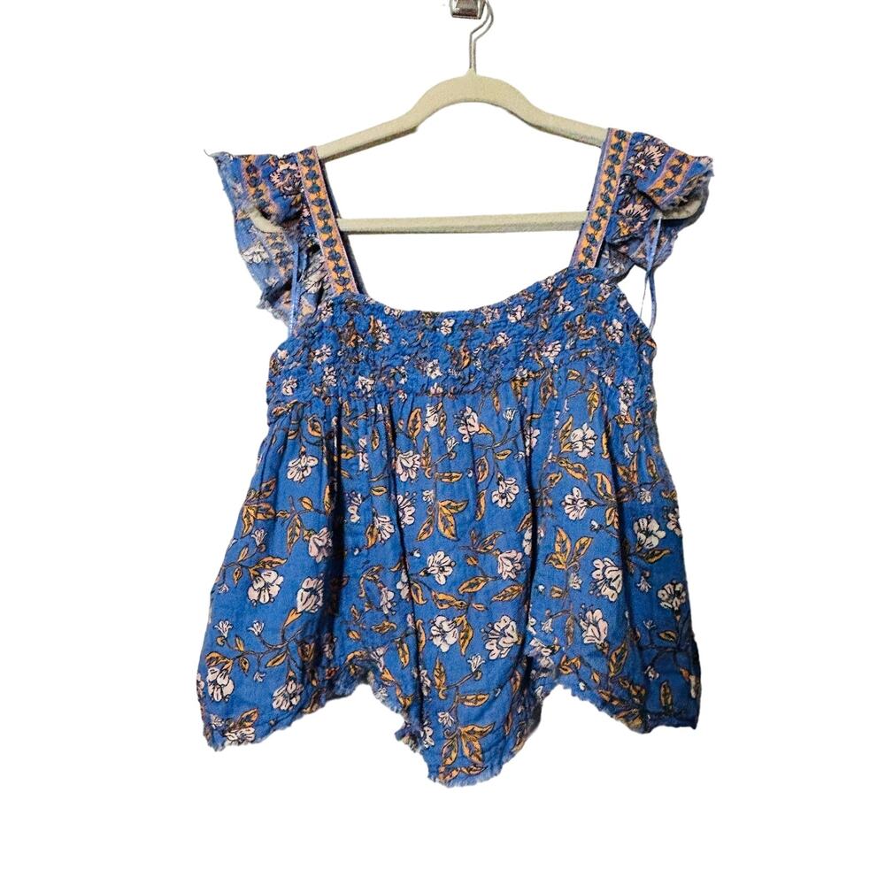 NEW Free People Nala Printed Babydoll Top Blue Oversize Ruched Top Size XS - Picture 2 of 6